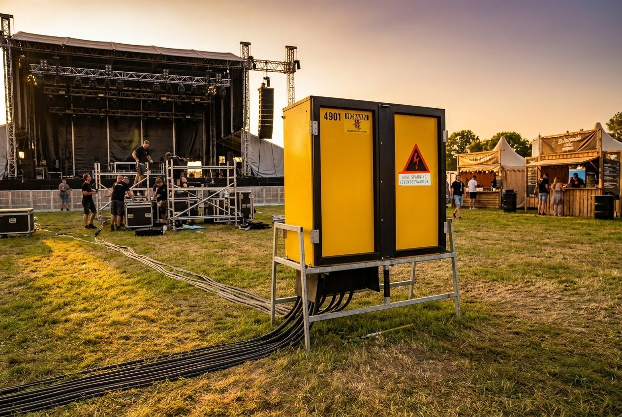 Homan verdeelkast op een festivalterrein