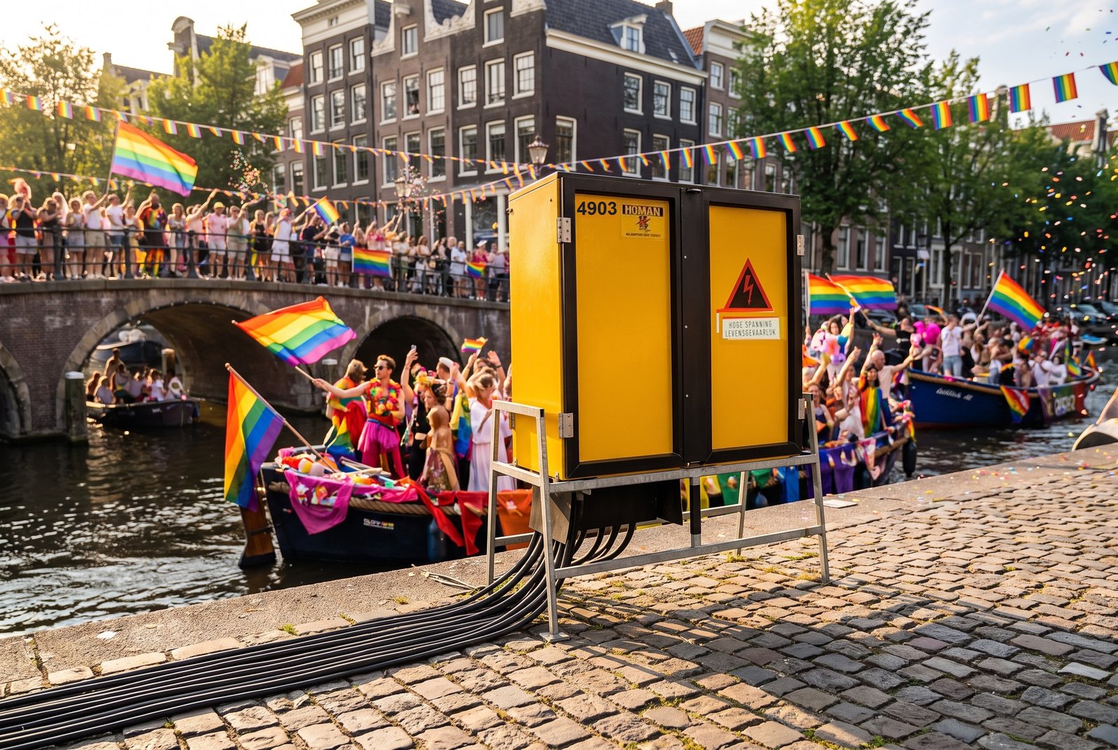 Homan verdeelkast aan de gracht tijdens de botenparade